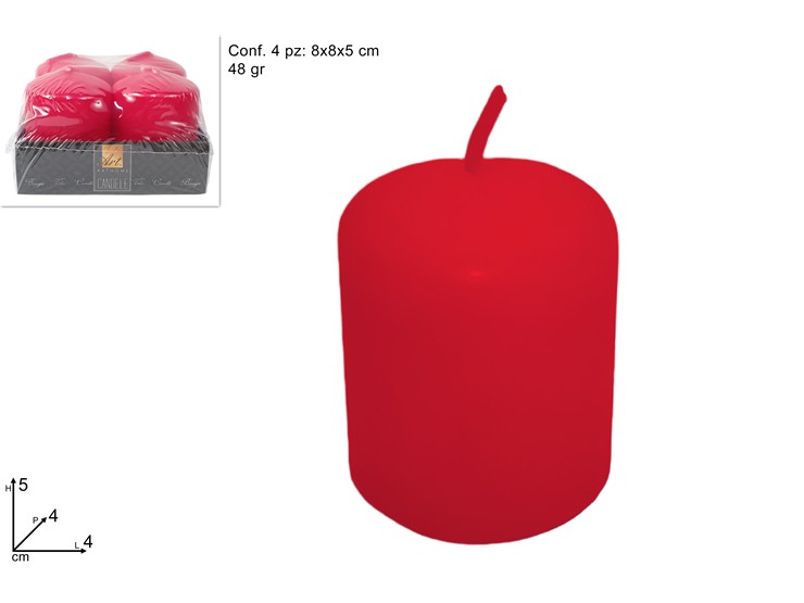 CANDELE ROSSO Pz.4 Gr.48 HDZL480004-RED - Natale > Candele > In Cera - Ingrosso B2B Magazzini Scatigna
