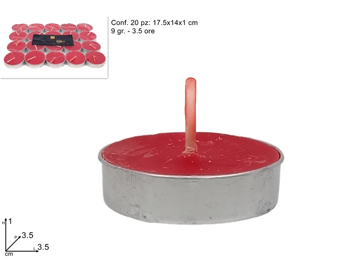 CANDELE TEALIGHT/LUMINI ROSSO Pz.20 9GR. - Natale > Candele > In Cera - Ingrosso B2B Magazzini Scatigna