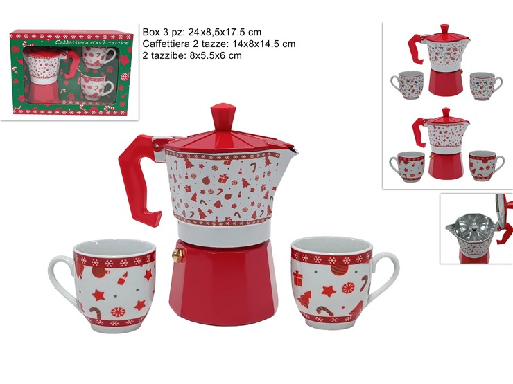 CAFFETTIERA 2TAZZE2TAZZ.DEC.NATAL.111RA - Natale > Tavola > Tazzine E Tazze - Ingrosso B2B Magazzini Scatigna