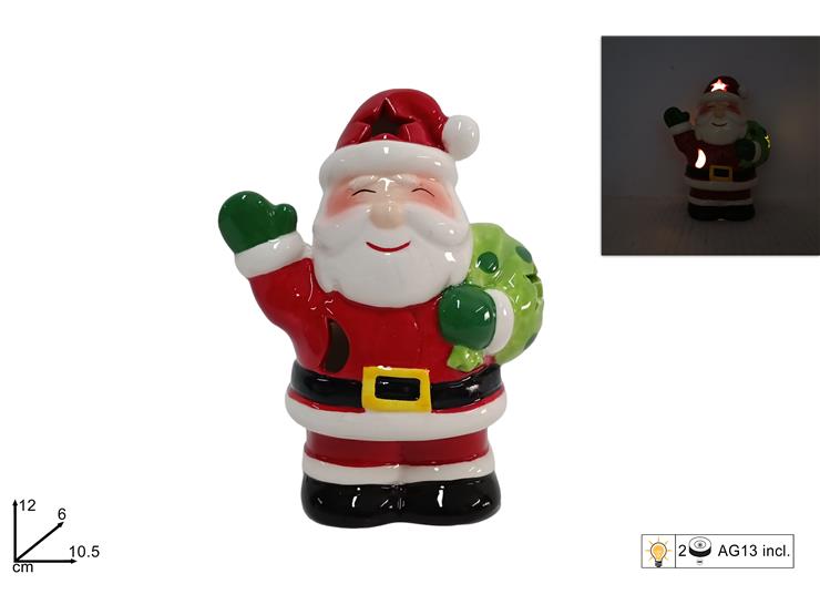 BABBO NATALE C/LUCE Cm.12 T20737 - Natale > Babbo Natale > Ceramica - Ingrosso B2B Magazzini Scatigna