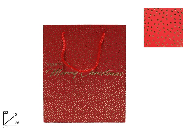 BUSTA REG.ROSSA BORCHIE ORO 3226 YD23SD - Confezionamento > Buste Regalo > Natale - Ingrosso B2B Magazzini Scatigna
