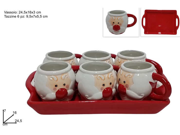 TAZZINE SET Pz.6 C/VASSOIO DEC.VISO BABB - Natale > Tavola > Tazzine E Tazze - Ingrosso B2B Magazzini Scatigna