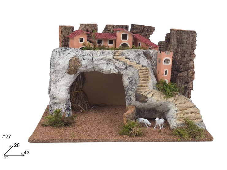 CAPANNA CON VILLAGGIO Art.119 - Natale > Nativita Accessori > Scenari Presepe - Ingrosso B2B Magazzini Scatigna