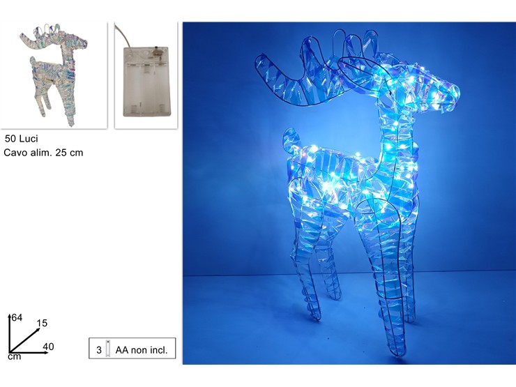 RENNA RAINBOW C/LUCI BATT.Cm.64 73096C-L - Natale > Luci Varie > Luminosi Iridescenti - Ingrosso B2B Magazzini Scatigna