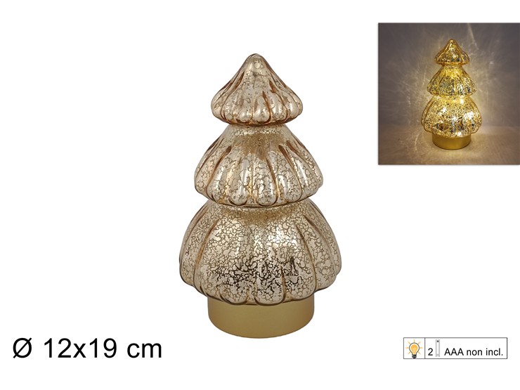 ALBERO VETRO ORO LUM.C/LUCE Cm19 24001G - Natale > Decorazioni Da Interno > Alberelli Arredo - Ingrosso B2B Magazzini Scatigna