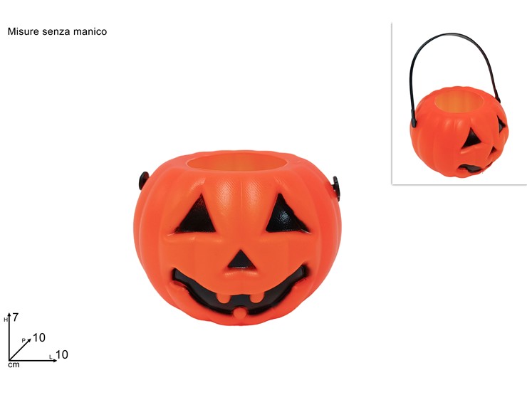 SECCHIELLO ZUCCA PLASTICA Cm.10 2023312 - Halloween > Decorazioni > Decorazioni Zucca - Ingrosso B2B Magazzini Scatigna
