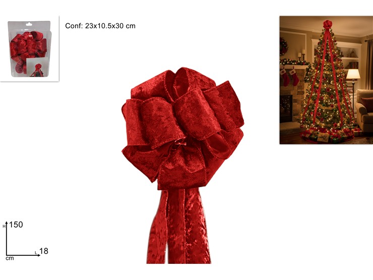 FIOCCO PUNTALE VELL.ROSSO Cm.18 122R-5FT - Natale > Fiocchi > Fiocchi Puntale - Ingrosso B2B Magazzini Scatigna