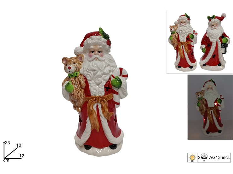 BABBO NATALE CERAM.C/LUCE Cm23 2AS.00740 - Natale > Babbo Natale > Ceramica - Ingrosso B2B Magazzini Scatigna