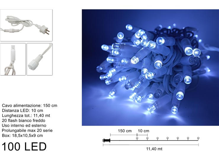 LUCCIOLONI 100LED BIANCO FRED.PROL.FILO - Natale > Luci Esterno > Lucciole Esterno Prolungabili Bianchi - Ingrosso B2B Magazzini Scatigna