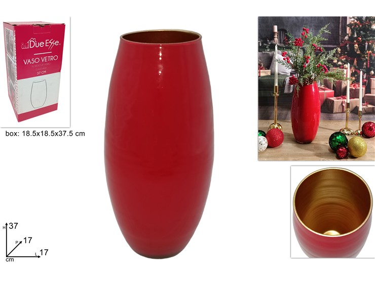 VASO VETRO ROSSO INT.ORO Cm.37 AMARYLLIS - Natale > Casa Arredo > Vasi - Ingrosso B2B Magazzini Scatigna