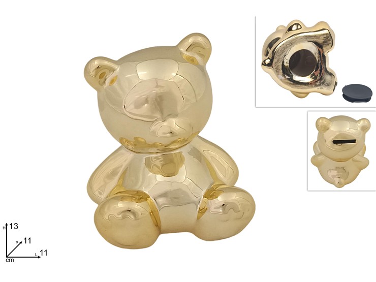 SALVADANAIO ORSETTO CERAM.ORO 94938-4 - Natale > Decorazioni Da Interno > Salvadanai - Ingrosso B2B Magazzini Scatigna