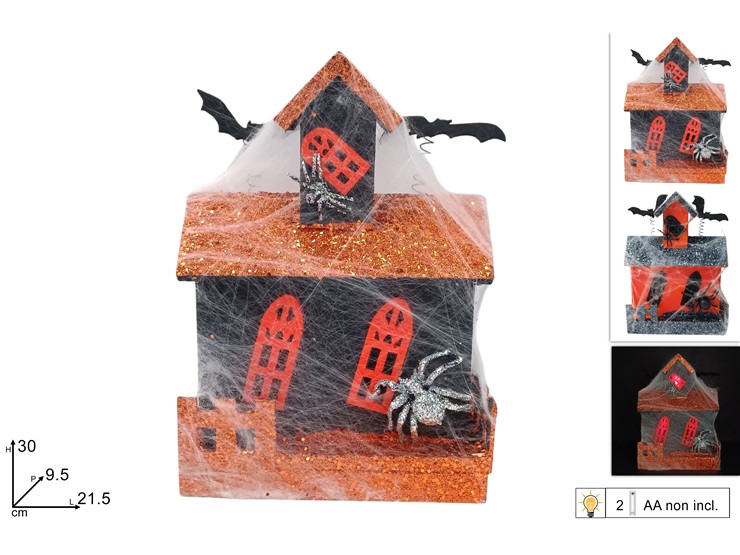 CASETTA LEGNO HALLOWEEN C/LUCI 2AS.71166 - Halloween > Decorazioni > Decorazioni Luminose - Ingrosso B2B Magazzini Scatigna