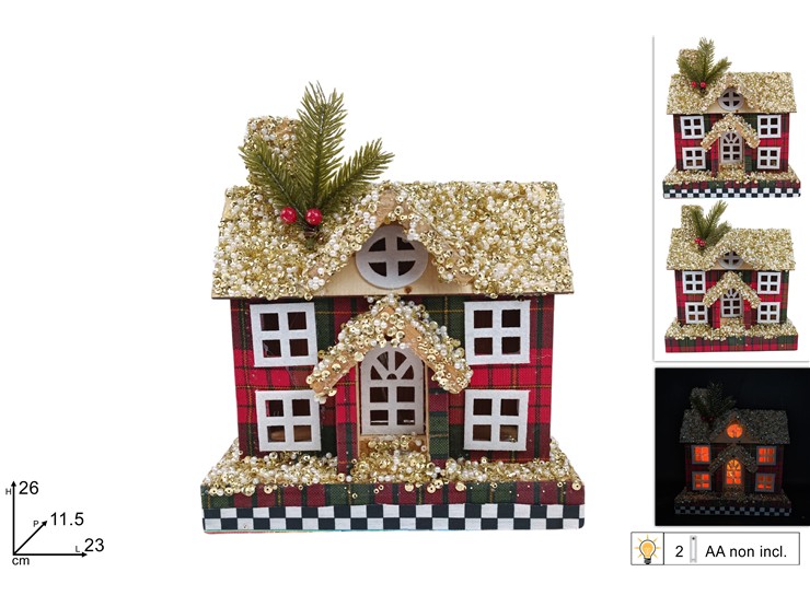CASETTA LEGNO C/LUCI DEC.SCOZZ.2AS.70287 - Natale > Decorazioni Da Interno > Articoli Luminosi - Ingrosso B2B Magazzini Scatigna
