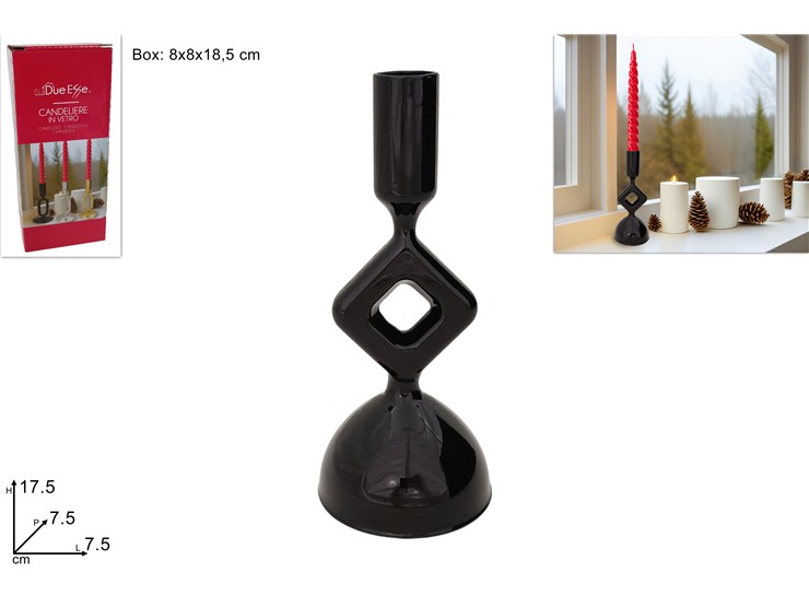 CANDELIERE VETRO DEC.ROMBI NERO Cm.17,5 - Natale > Portacandele > Vetro - Ingrosso B2B Magazzini Scatigna