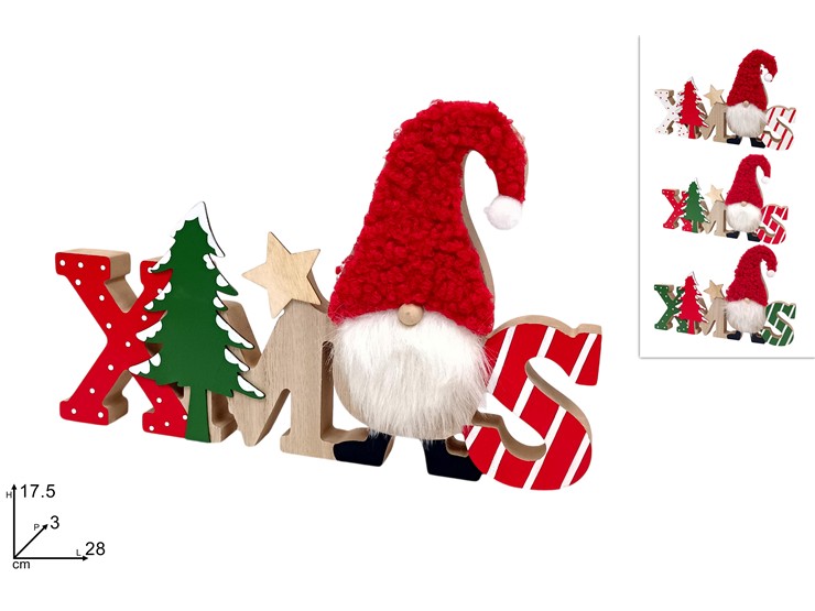 DECORAZIONE SCRITTA XMAS 3ASS.XW417R/W/G - Natale > Decorazioni Da Interno > Soprammobili Legno - Ingrosso B2B Magazzini Scatigna