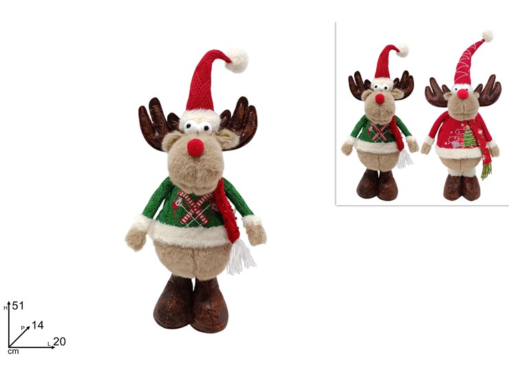 RENNA NATAL.Cm51 C/VEST.LANA ROS/VERD.07 - Natale > Decorazioni Da Interno > Personaggi - Ingrosso B2B Magazzini Scatigna