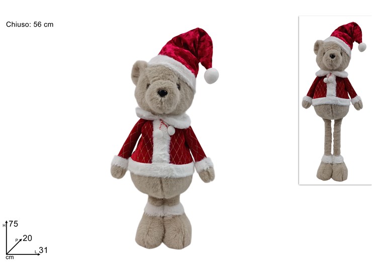 ORSO NATAL.ESTENS.Cm.75 C/VEST.VELL.C/PE - Natale > Decorazioni Da Interno > Personaggi - Ingrosso B2B Magazzini Scatigna