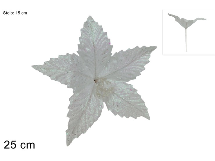 STELO FIORE GLITTER.BIANCO TYD-236127G/W - Natale > Bacche E Fiori > Spilloni Fiori - Ingrosso B2B Magazzini Scatigna