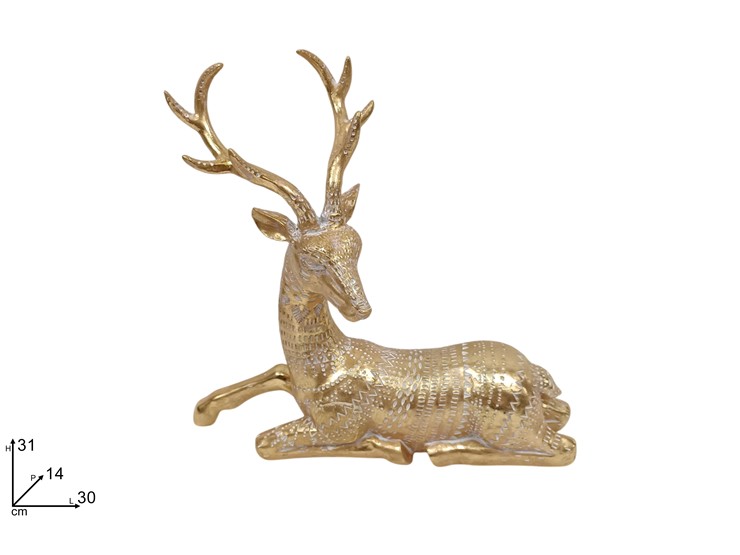 RENNA ORO DECORATA SEDUTA Cm.31 ZX00327 - Natale > Decorazioni Da Interno > Personaggi - Ingrosso B2B Magazzini Scatigna