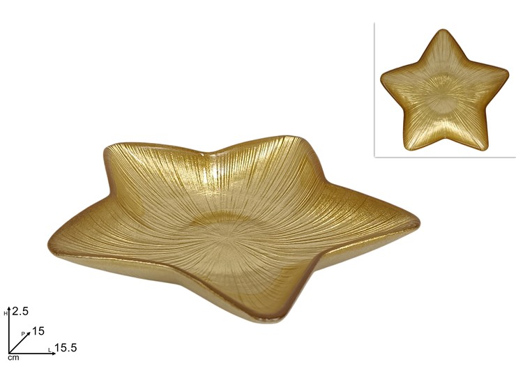 PIATTINO VETRO STELLA ORO 1322STAR/GOLD - Natale > Tavola > Piatti E Sottopiatti - Ingrosso B2B Magazzini Scatigna