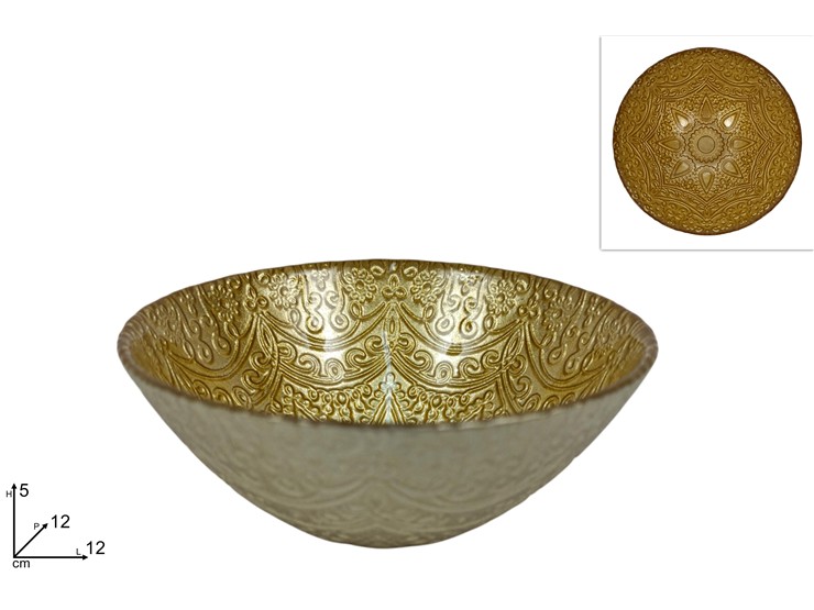 CIOTOLA VETRO DEC.DAMASCO ORO 11378/GOLD - Natale > Tavola > Coppette Vetro - Ingrosso B2B Magazzini Scatigna