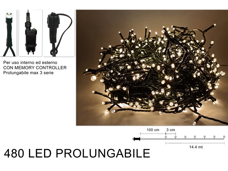 MINILUCC.14,4Mt.PROLUN.480LED.BIANC.CAL. - Natale > Luci Esterno > Lucciole Esterno Prolungabili Verdi - Ingrosso B2B Magazzini Scatigna