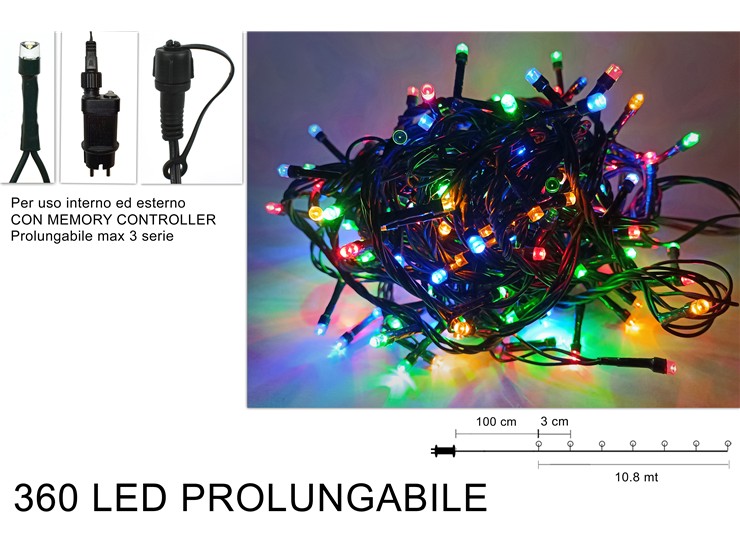 MINILUCC.10,8Mt.PROLUN.360LED.MULTICOLOR - Natale > Luci Esterno > Minilucciole - Ingrosso B2B Magazzini Scatigna