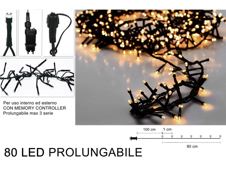 MINILUCC.80Cm.RAM.PROL.80LED BIANC.CALD - Natale > Luci Esterno > Lucciole Esterno Prolungabili Verdi Ramificate - Ingrosso B2B Magazzini Scatigna