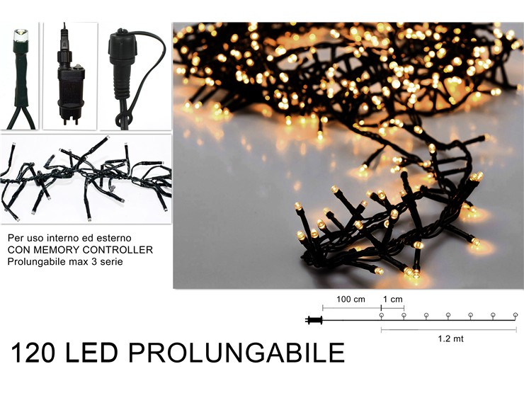 MINILUCC.1,2Mt.RAM.PROL.120LED BIANC.CAL - Natale > Luci Esterno > Lucciole Esterno Prolungabili Verdi Ramificate - Ingrosso B2B Magazzini Scatigna