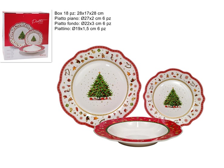SERVIZIO PIATTI 18PZ PORCEL.C/DEC. NAT - Natale > Tavola > Piatti E Sottopiatti - Ingrosso B2B Magazzini Scatigna