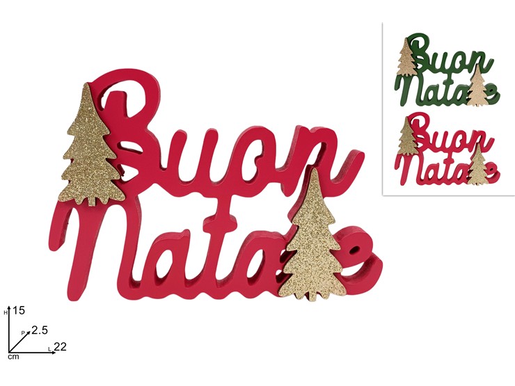 DECORAZ.SCRITTA LEGNO BUON NATALE 6745B - Natale > Decorazioni Da Interno > Soprammobili Legno - Ingrosso B2B Magazzini Scatigna
