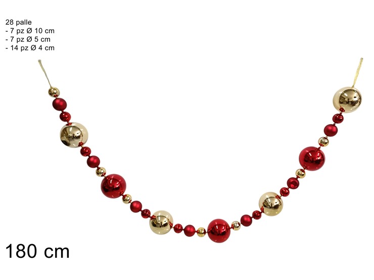 GHIRLANDA PALLINE ROSSO/ORO Cm180 DB25Q0 - Natale > Ghirlande E Fili > Fili - Ingrosso B2B Magazzini Scatigna