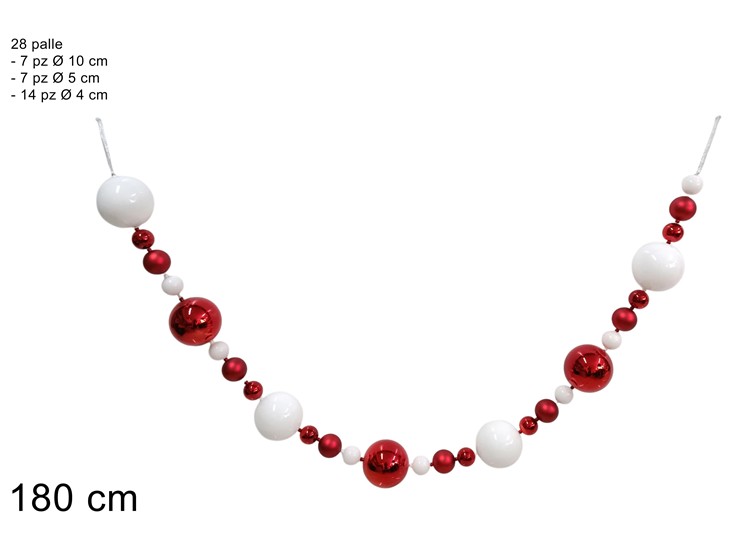 GHIRLANDA PALLINE ROSSO/BIANCO Cm180 012 - Natale > Ghirlande E Fili > Fili - Ingrosso B2B Magazzini Scatigna