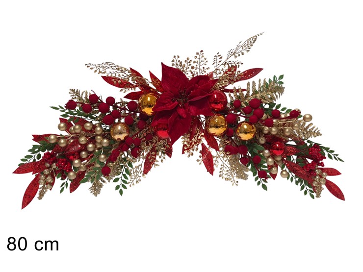 DIETROPORTA Cm.80 C/FOGLIE PALL.DEC.ROSS - Natale > Ghirlande E Fili > Fascine Bacche - Ingrosso B2B Magazzini Scatigna