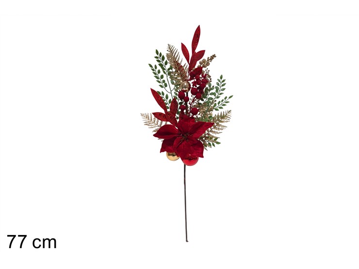 STELO Cm.77 C/FOGLIE E PALLINE DEC.ROSSO - Natale > Bacche E Fiori > Spilloni Bacche - Ingrosso B2B Magazzini Scatigna