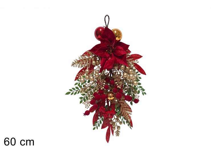 FASCINA Cm.60 C/FOGLIE E PALLIN.DEC.ROSS - Natale > Dietroporta E Vetrofanie > Grappoli - Ingrosso B2B Magazzini Scatigna