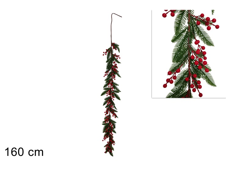 GHIRLANDA Cm.160 RAMI IN PVC C/BACCHE 11 - Natale > Ghirlande E Fili > Ghirlande Verticali - Ingrosso B2B Magazzini Scatigna