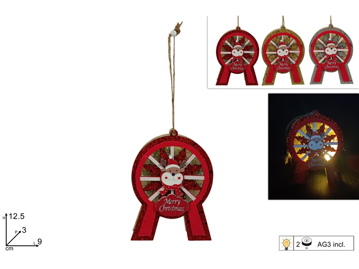 APPEND.LEGNO RUOTA PANORAM.C/LUCE 3C.193 - Natale > Appendini Albero > Appendini Luminosi - Ingrosso B2B Magazzini Scatigna