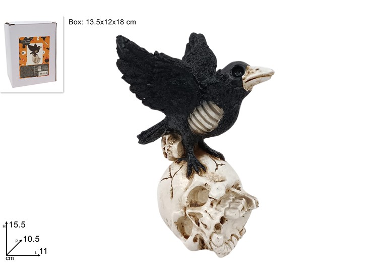 DECORAZIONE TESCHIO C/CORVO M24091860 - Halloween > Decorazioni > Decorazioni Teschi - Ingrosso B2B Magazzini Scatigna