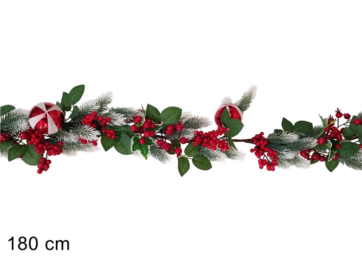 GHIRLANDA RAMI PVC C/BACCH/PALLE INN.180 - Natale > Ghirlande E Fili > Con Bacche - Ingrosso B2B Magazzini Scatigna