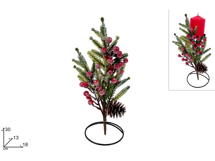 PORTACAND.Cm30 RAMI PVC C/BACCH/PAL.INN1 - Natale > Portacandele > Girocandela - Ingrosso B2B Magazzini Scatigna