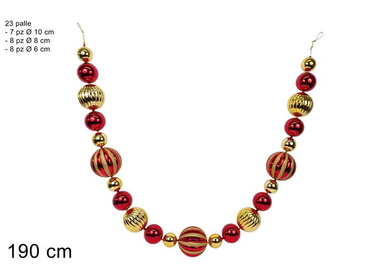 GHIRLANDA PALLINE ROSSO/ORO 190cmJNP2618 - Natale > Ghirlande E Fili > Fili - Ingrosso B2B Magazzini Scatigna