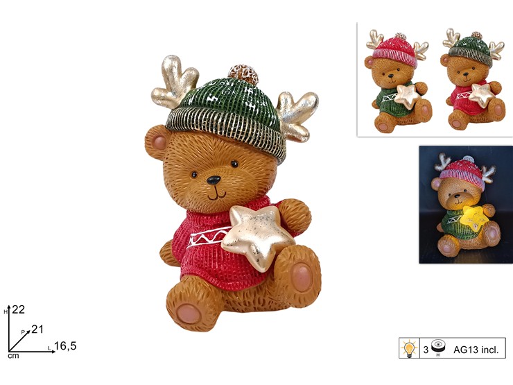 ORSO NAT.SED.DEC.C/ORO C/LUCE22cm2as2471 - Natale > Decorazioni Da Interno > Articoli Luminosi - Ingrosso B2B Magazzini Scatigna