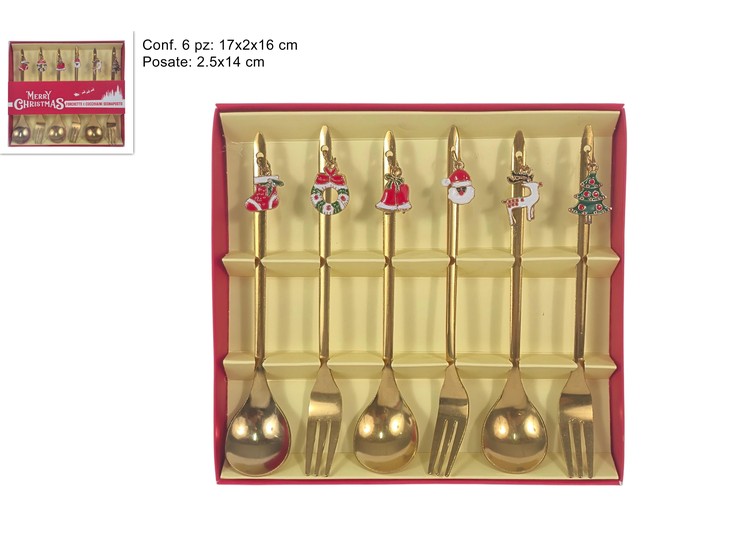SEGNAPOSTO FORCHETTA/CUCCHIAIO ORO Pz.6 - Natale > Tavola > Posate In Metallo - Ingrosso B2B Magazzini Scatigna