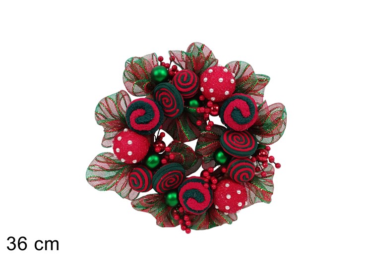 DIETROP.ADDOBB.ROSSO VERDE Cm.36 242019 - Natale > Dietroporta E Vetrofanie > Ghirlande A Corona - Ingrosso B2B Magazzini Scatigna