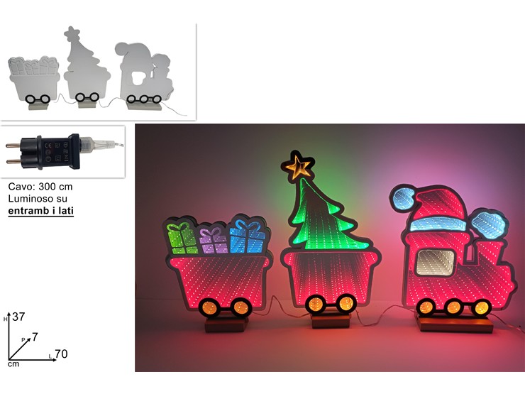 TRENINO NATALIZIO LUMINOSO 3D Cm70 24068 - Natale > Luci Varie > Effetto 3d - Ingrosso B2B Magazzini Scatigna