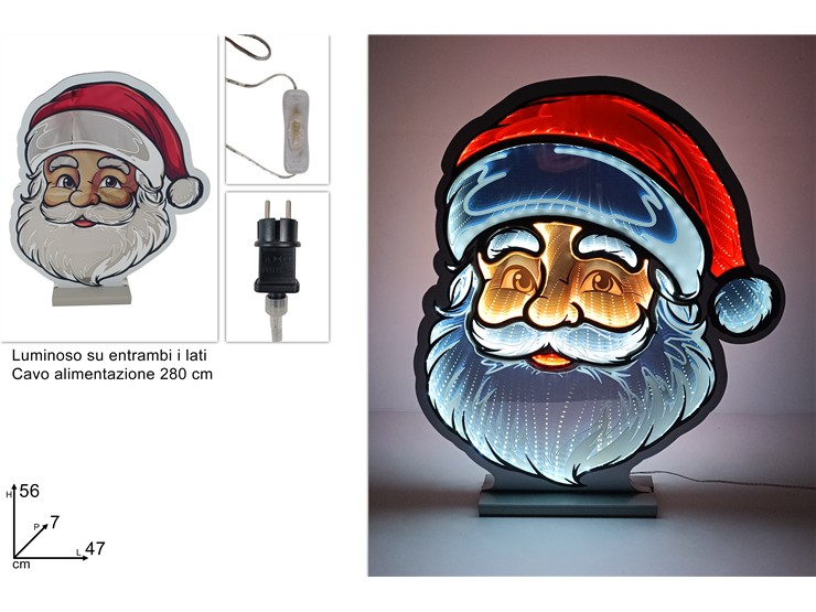 VISO BABBO NATALE LUMINOSO 3D Cm56 26031 - Natale > Luci Varie > Effetto 3d - Ingrosso B2B Magazzini Scatigna