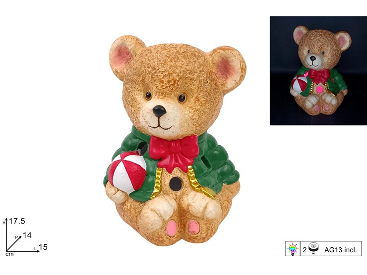 ORSO SEDUTO CERAM.C/LUCE Cm.17,5 33480 - Natale > Decorazioni Da Interno > Articoli Luminosi - Ingrosso B2B Magazzini Scatigna