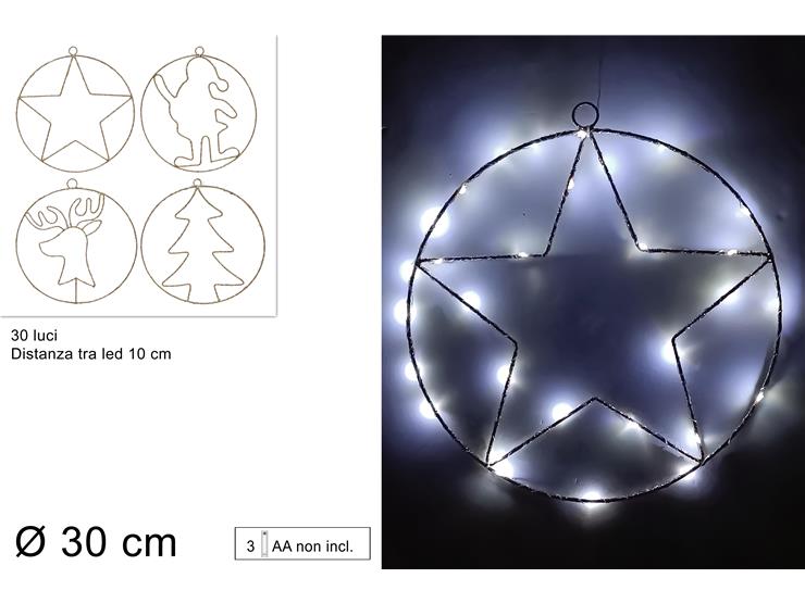 APPENDINO TONDO NATAL.Cm30 30LED BIAN.FR - Natale > Luci Varie > Forme Luminose - Ingrosso B2B Magazzini Scatigna