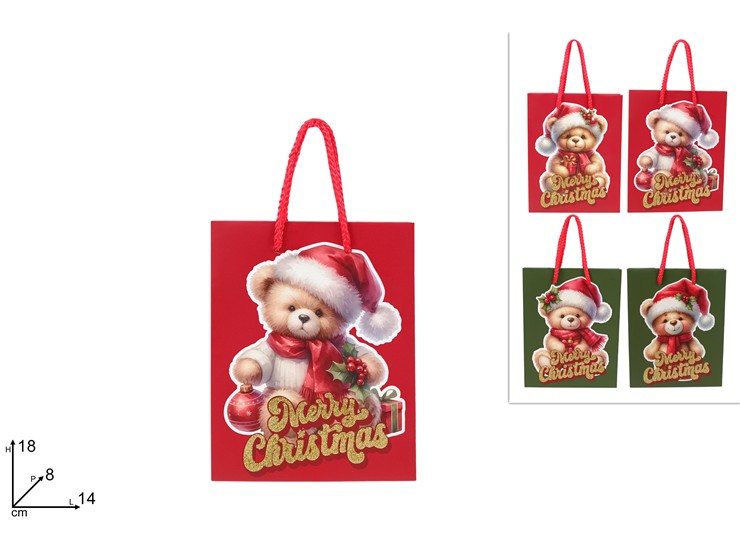 BUSTA REG.ORSETTO NAT.18148 4AS.JY25SD - Confezionamento > Buste Regalo > Natale - Ingrosso B2B Magazzini Scatigna